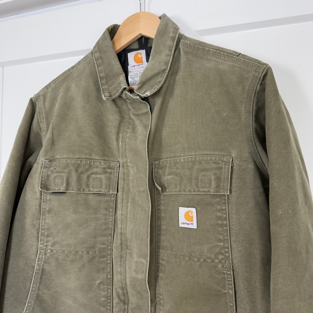 Womens Carhartt WC026 LOV Chore Jacket Large Olive Green Quilt Lined Canvas - Picture 1 of 6
